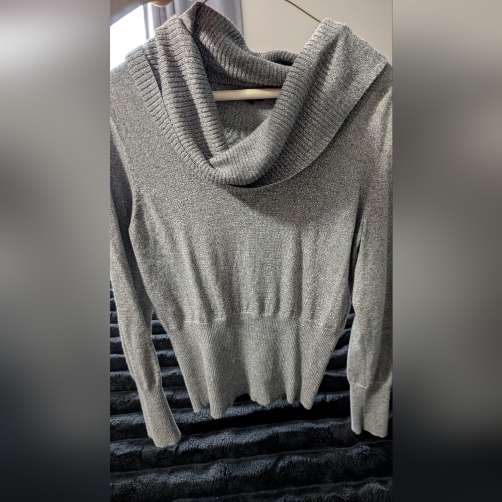 Shimmery Gray Women's Sweater - Form Fitting On Bottom